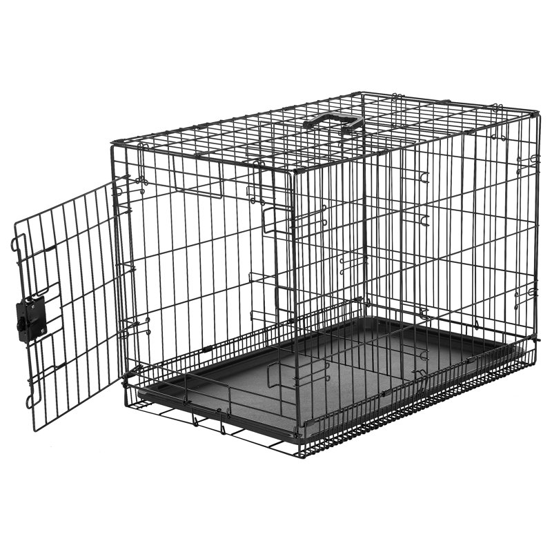 Tucker Murphy Pet Durable Foldable Metal Wire Dog Crate With Tray Single Door 30 X 19 X 21 Inches Black Wayfair